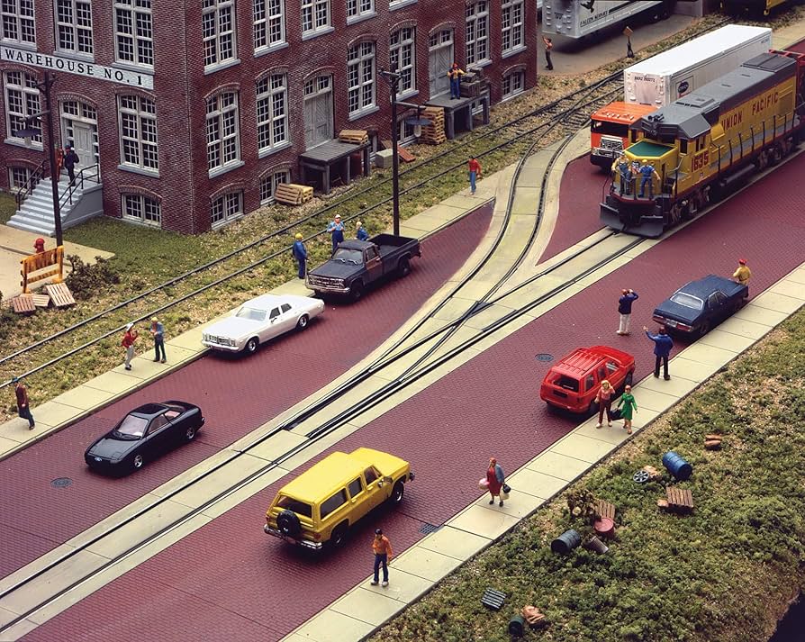 A scaled model of a street with traffic